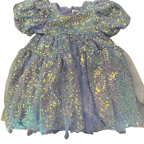 Lola & The Boys Lavender Crystal Heart Denim Bow Dress